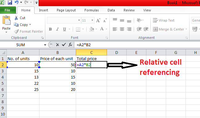 Relative cell referencing