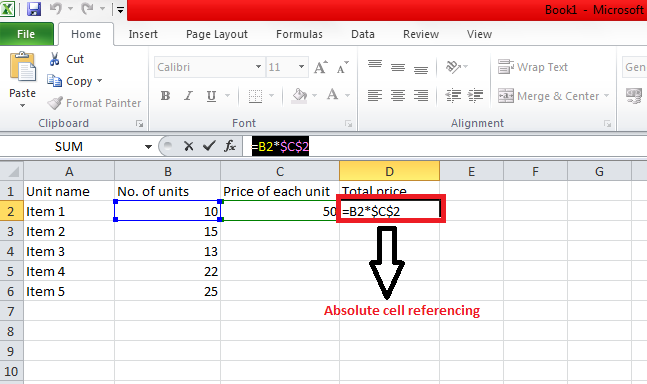 Absolute cell referencing