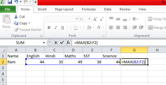MAX() formulas in MS Excel