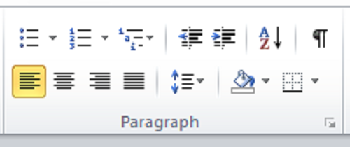 Paragraph group in Home tab