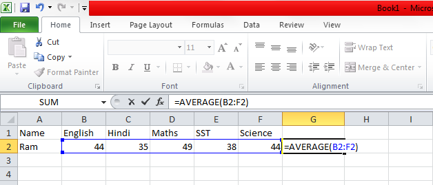 AVERAGE() formula in MS Excel