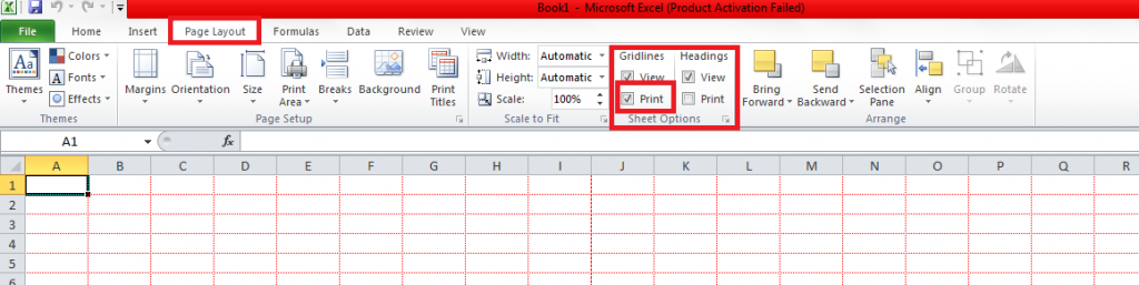 Gridlines in Excel