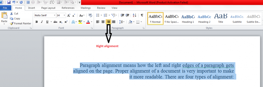 right alignment example