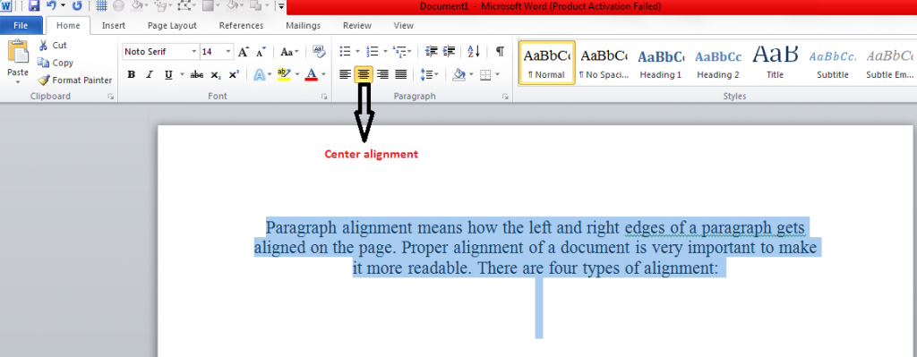 center alignment example