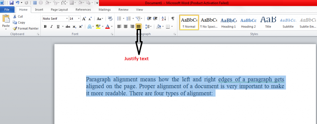 Justify text example