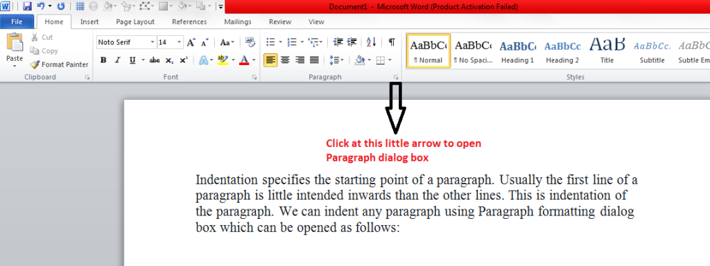 How to open Paragraph dialog box