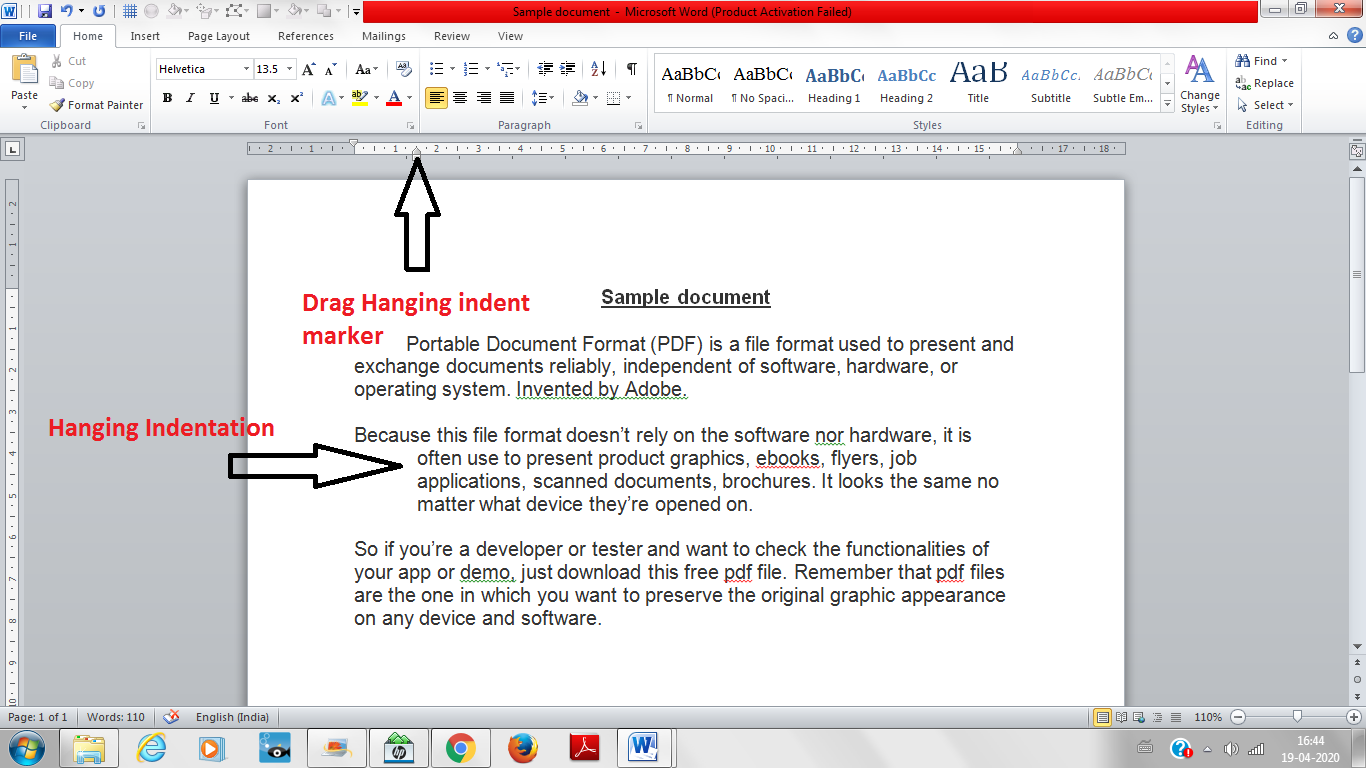 how to create a first line indent in word 2010