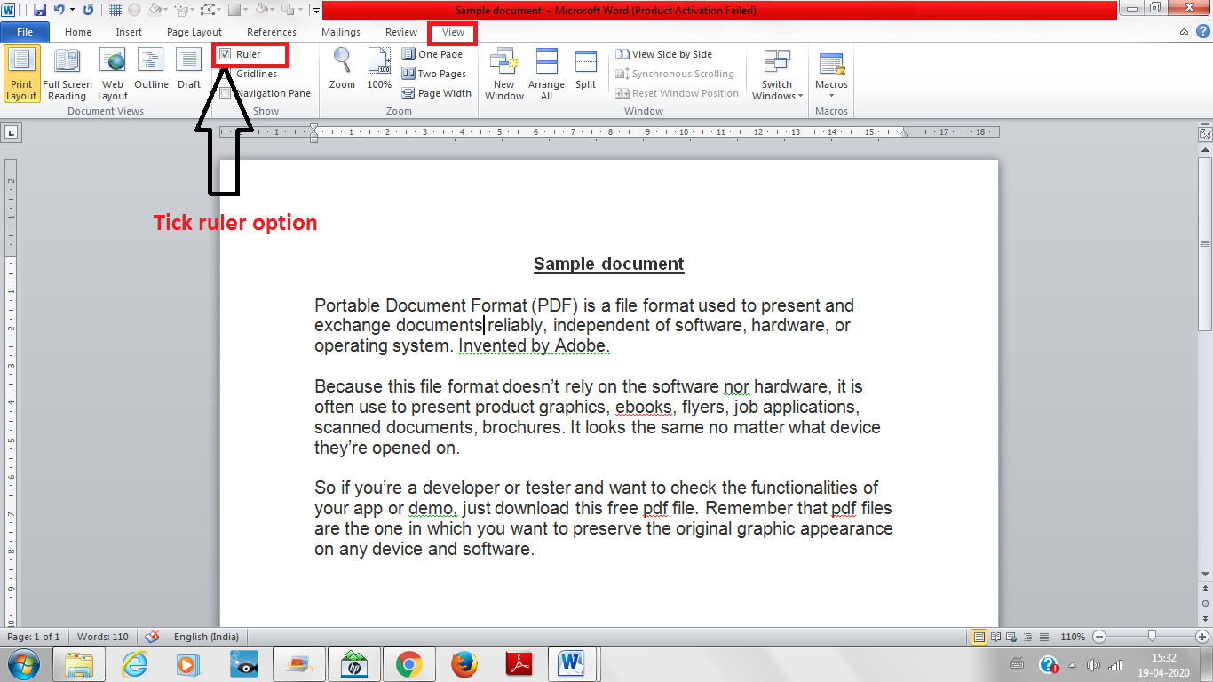 how to see a side ruler in word