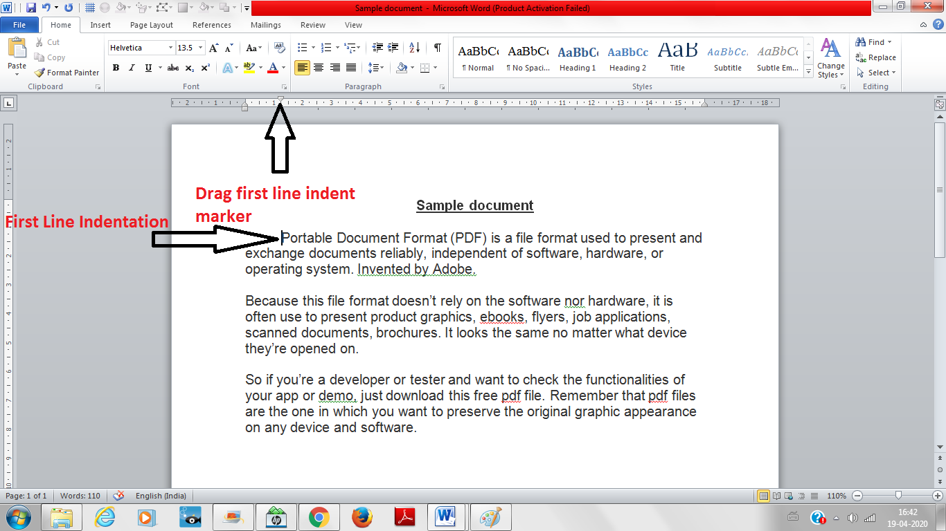 how to make a first line indent in word